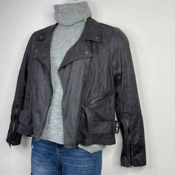 Lysse Dark Brown Vegan Leather Faux stretch Moto motorcycle biker jacket women M - Picture 7 of 12